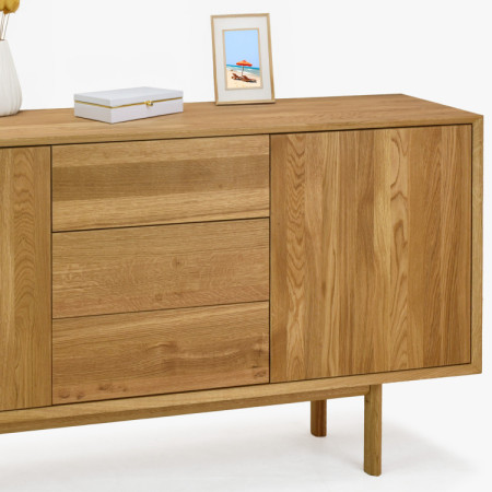 Massive Kommode aus Eiche mit Füßen, Schubladen und Türen Oslo II