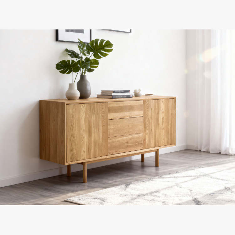 Massive Kommode aus Eiche mit Füßen, Schubladen und Türen Oslo II