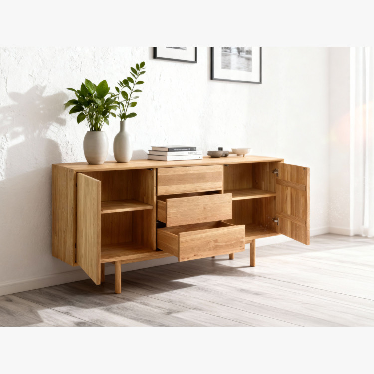 Massive Kommode aus Eiche mit Füßen, Schubladen und Türen Oslo II