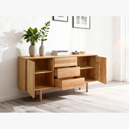 Massive Kommode aus Eiche mit Füßen, Schubladen und Türen Oslo II