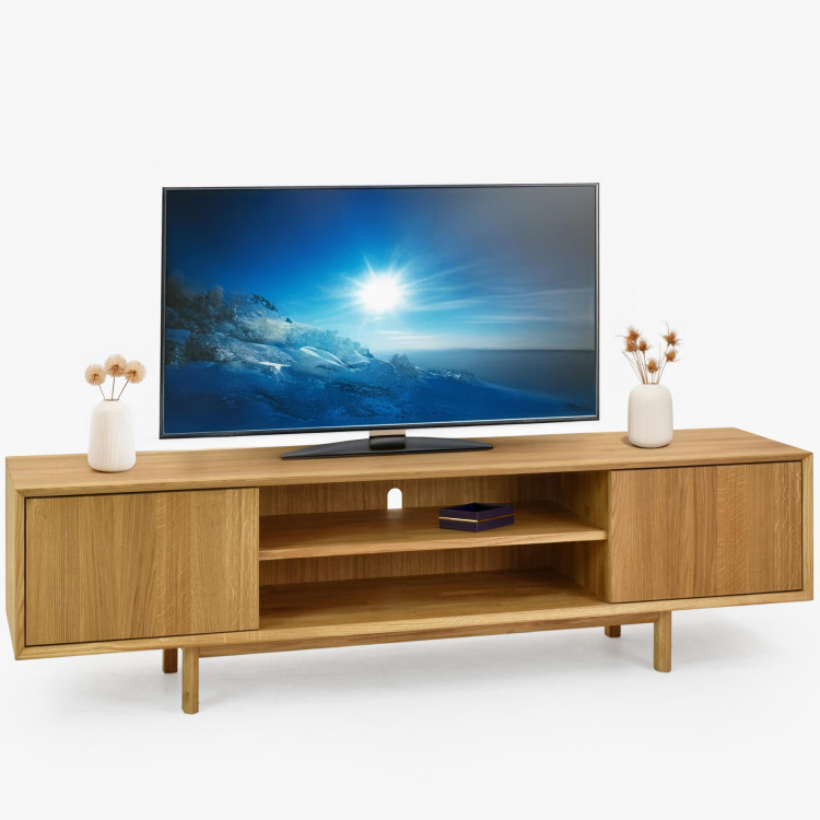 Obývwand aus massiver Eiche mit Vitrinen und TV-Kommode