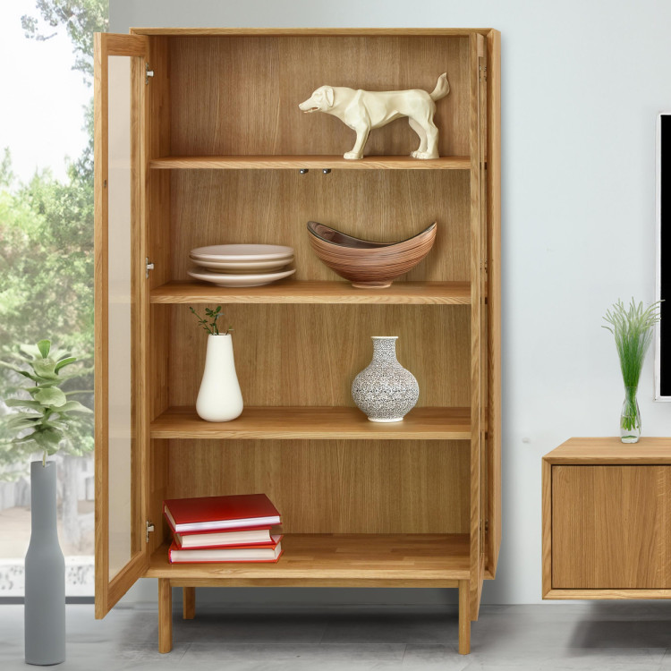 Obývwand aus massiver Eiche mit Vitrinen und TV-Kommode