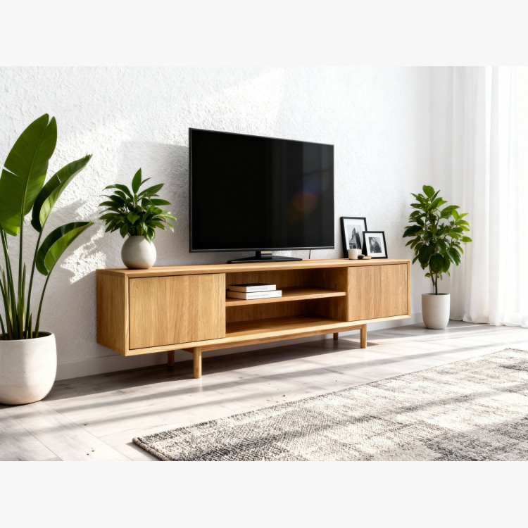 Obývwand aus massiver Eiche mit Vitrinen und TV-Kommode