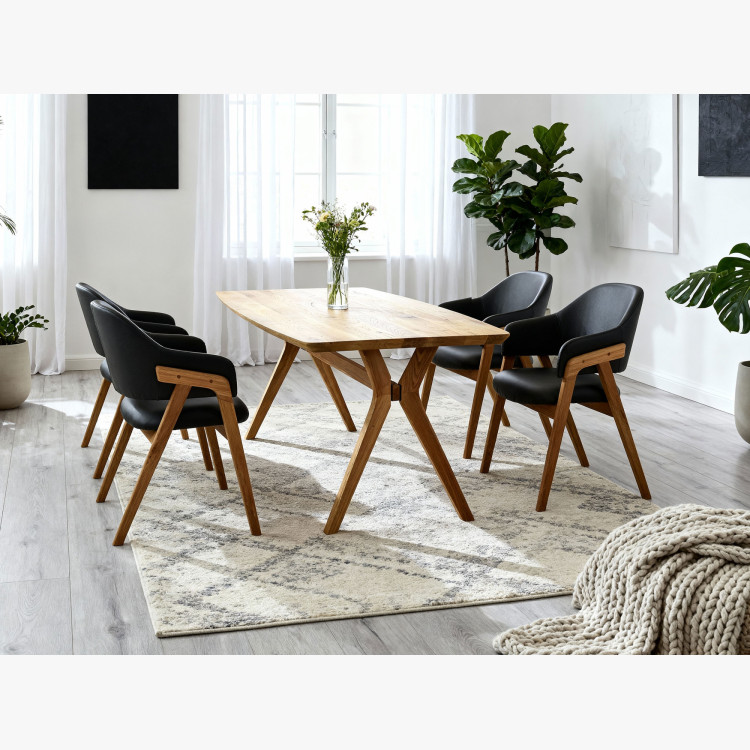 Dubový Esstisch oval 180 × 90 cm und Stühle Beny schwarz