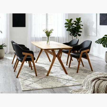 Dubový Esstisch oval 180 × 90 cm und Stühle Beny schwarz