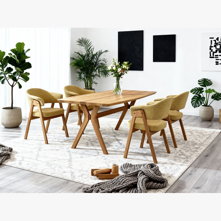 Dubowy ovaler Esstisch 180 × 90 cm und gelber Stuhl Mona