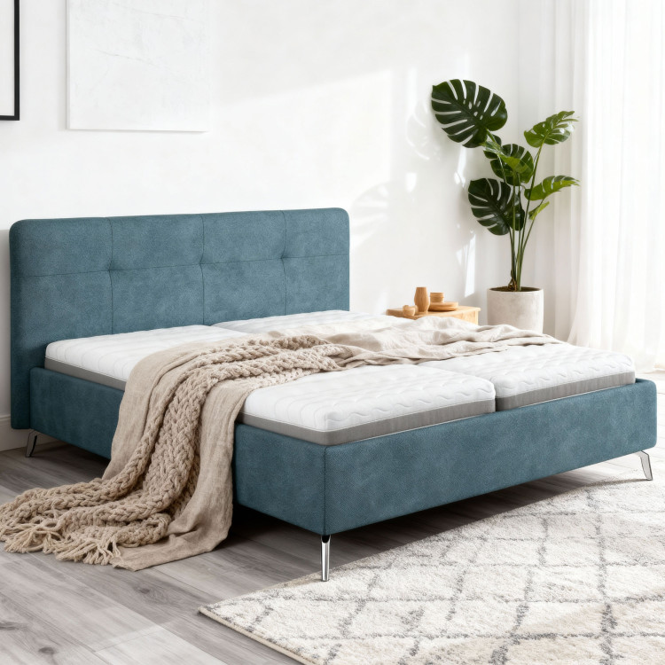 Čalouněná postel s úložným prostorem modrá, 160 x 200 cm
