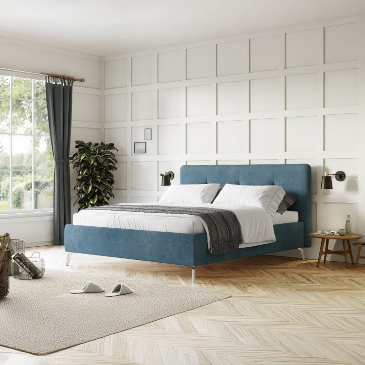 Čalouněná postel s úložným prostorem modrá, 160 x 200 cm