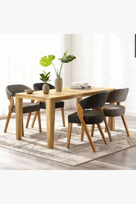 Luxuriöser Esszimmerstuhl Almondo aus Eiche inklusive Eichenholz-Tisch York für 4 - 8 Personen