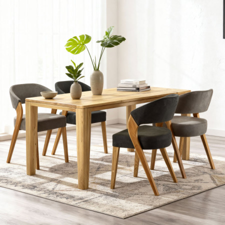 Luxuriöser Esszimmerstuhl Almondo aus Eiche inklusive Eichenholz-Tisch York für 4 - 8 Personen