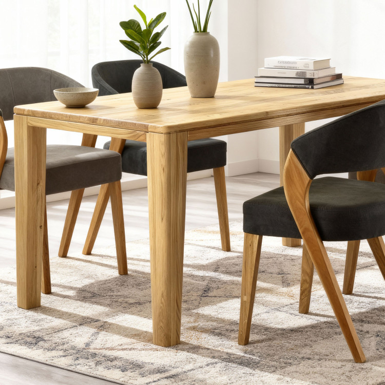 Luxuriöser Esszimmerstuhl Almondo aus Eiche inklusive Eichenholz-Tisch York für 4 - 8 Personen