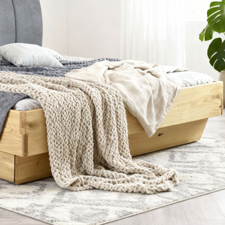 Massivholzbett 180 x 200 mit Stauraum und gepolstertem Kopfteil