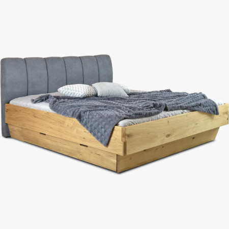Massivholzbett 180 x 200 mit Stauraum und gepolstertem Kopfteil