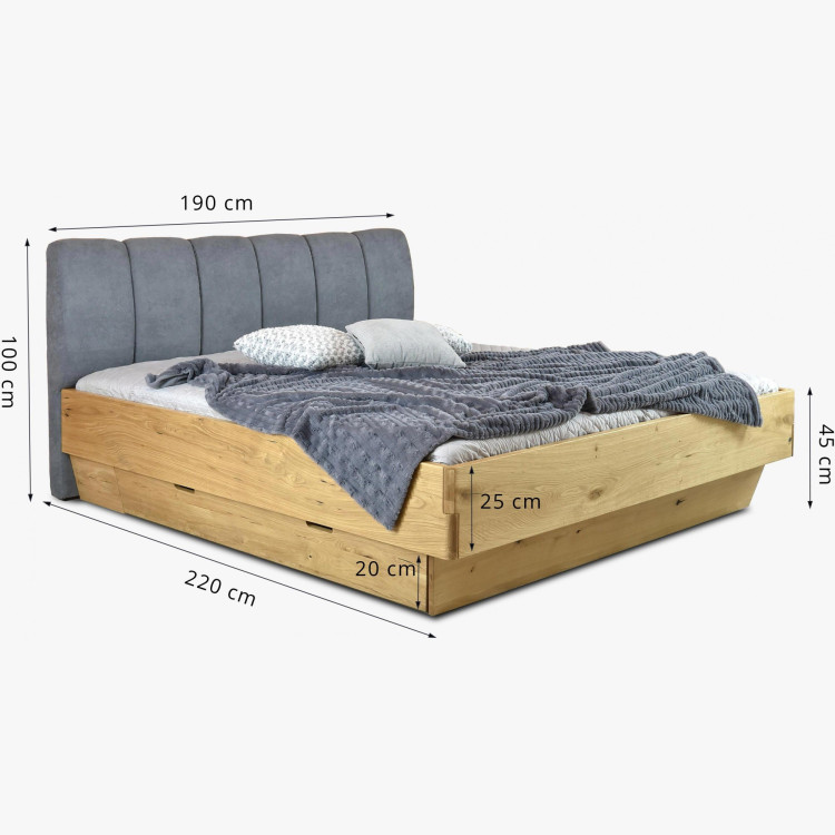 Massivholzbett 180 x 200 mit Stauraum und gepolstertem Kopfteil