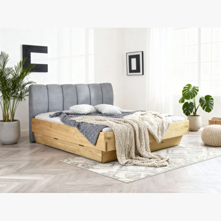 Massivholzbett 180 x 200 mit Stauraum und gepolstertem Kopfteil