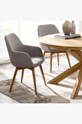 Rozklappbarer runder Esstisch aus massivem Eichenholz und Stühle 2