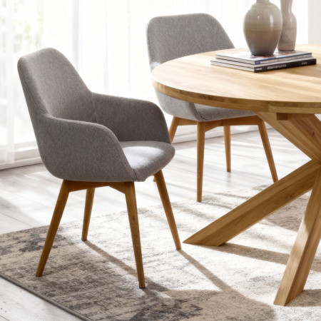 Rozklappbarer runder Esstisch aus massivem Eichenholz und Stühle