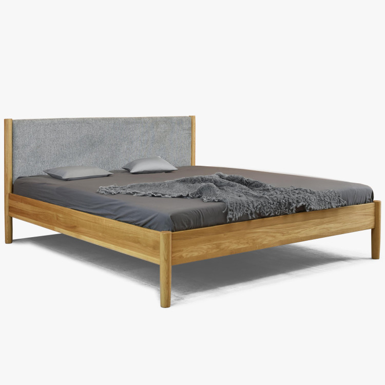 Bett aus massivem Eichenholz mit Stoffkopfteil 180 x 200 cm