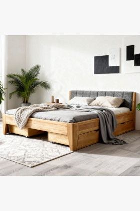 Eiche Bett 180 x 200 cm mit gepolstertem Kopfteil 2