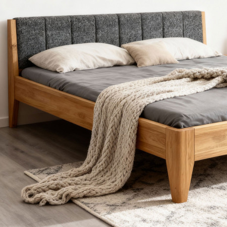 Eiche Bett 180 x 200 cm mit gepolstertem Kopfteil