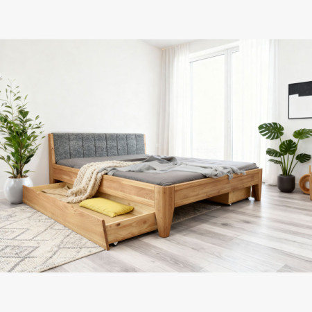 Eiche Bett 180 x 200 cm mit gepolstertem Kopfteil