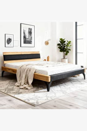 Dubový Bett aus Balken mit schwarzer Polsterung 180 x 200 cm