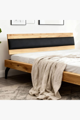 Dubový Bett aus Balken mit schwarzer Polsterung 180 x 200 cm 2