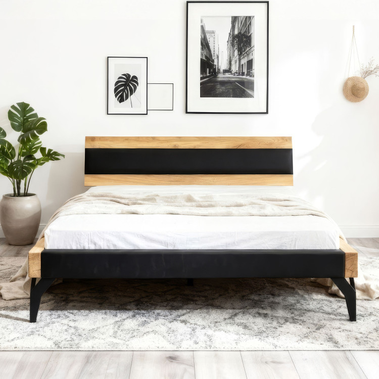 Dubový Bett aus Balken mit schwarzer Polsterung 180 x 200 cm