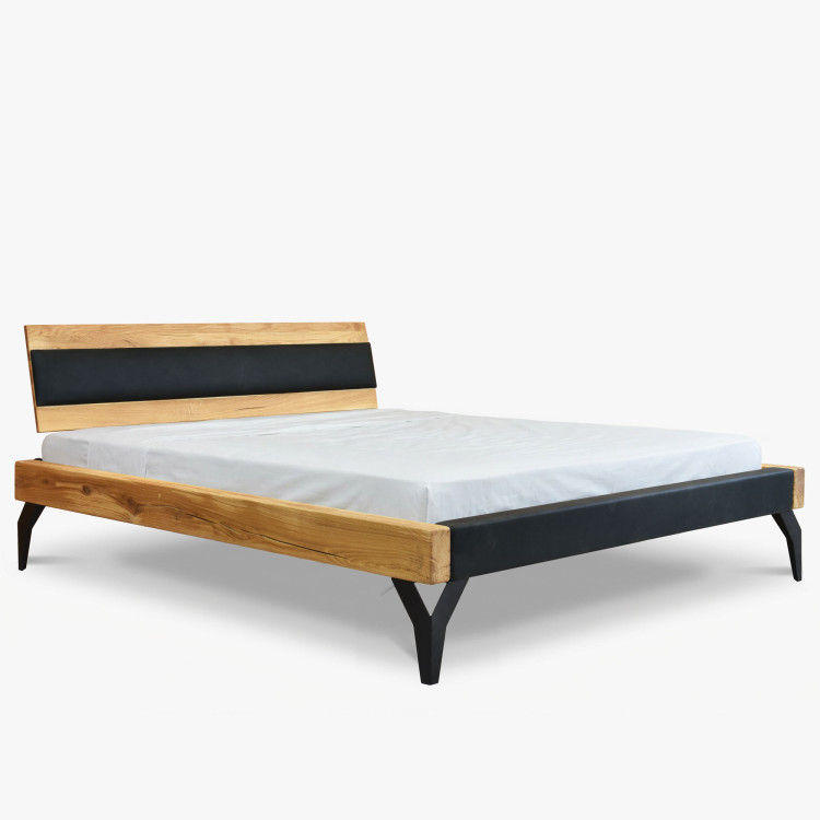 Dubový Bett aus Balken mit schwarzer Polsterung 180 x 200 cm