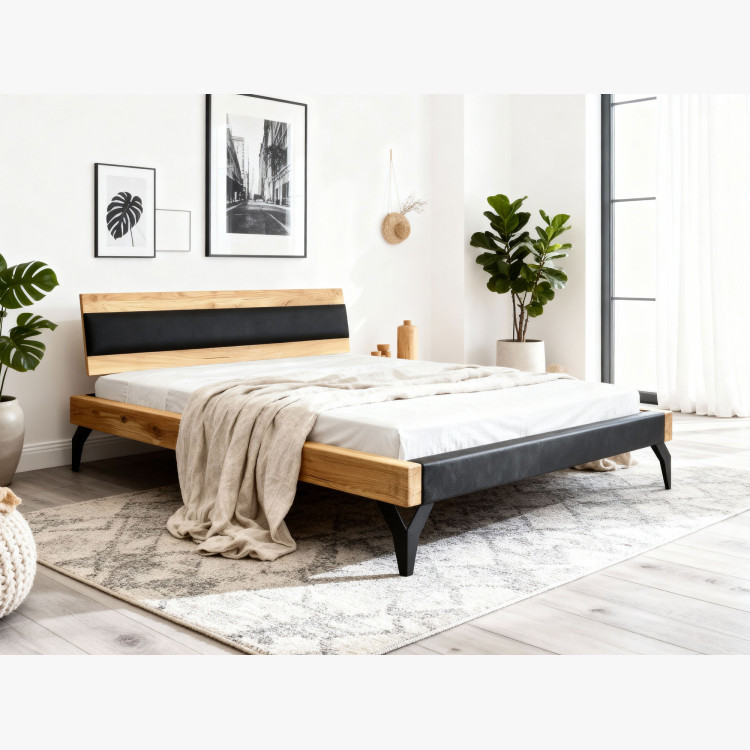 Dubový Bett aus Balken mit schwarzer Polsterung 180 x 200 cm