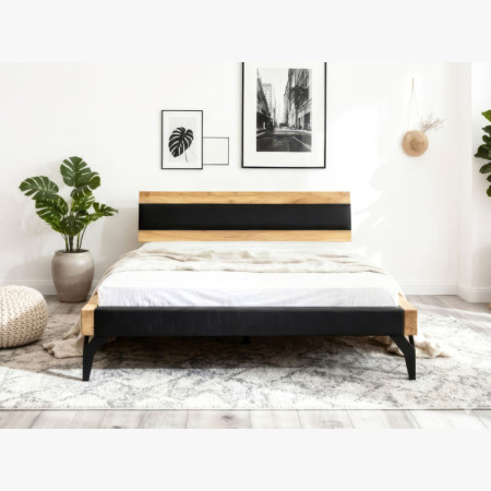 Dubový Bett aus Balken mit schwarzer Polsterung 180 x 200 cm