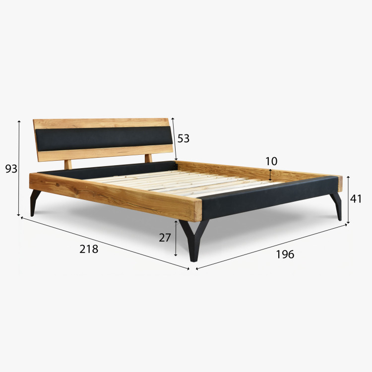 Dubový Bett aus Balken mit schwarzer Polsterung 180 x 200 cm