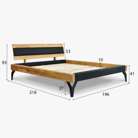 Dubový Bett aus Balken mit schwarzer Polsterung 180 x 200 cm