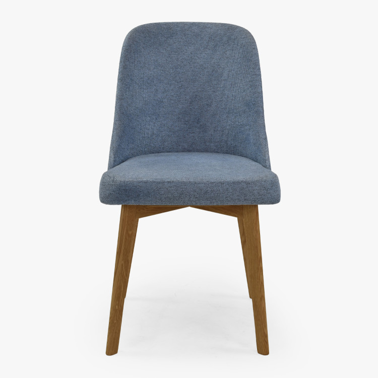Elegante Esszimmerstühle in blauem Stoff und Eichenbeinen