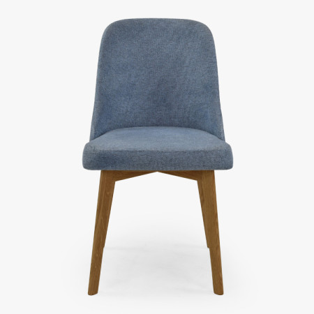 Elegante Esszimmerstühle in blauem Stoff und Eichenbeinen