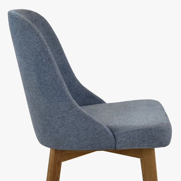 Elegante Esszimmerstühle in blauem Stoff und Eichenbeinen