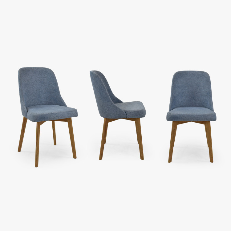 Elegante Esszimmerstühle in blauem Stoff und Eichenbeinen