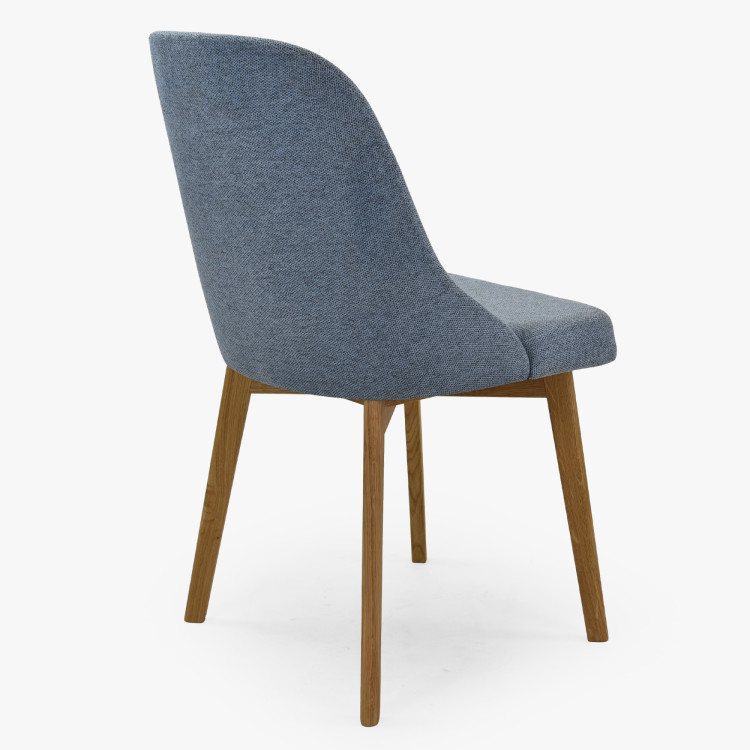 Elegante Esszimmerstühle in blauem Stoff und Eichenbeinen