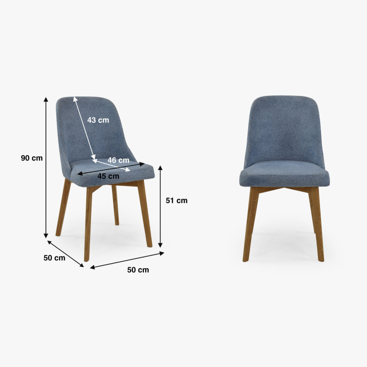 Elegante Esszimmerstühle in blauem Stoff und Eichenbeinen
