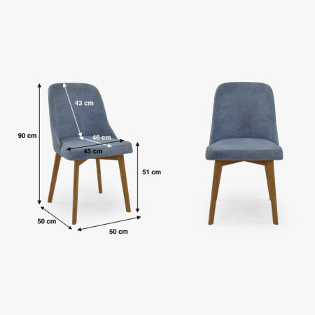 Elegante Esszimmerstühle in blauem Stoff und Eichenbeinen