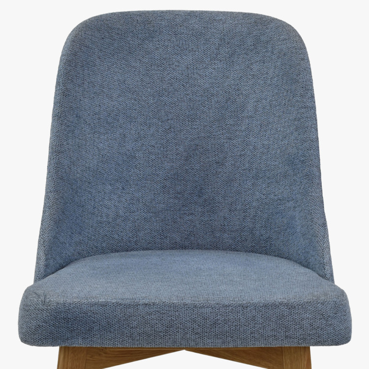 Elegante Esszimmerstühle in blauem Stoff und Eichenbeinen