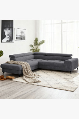 Ecksofa mit Schlaffunktion und Stauraum links Kohlefarben