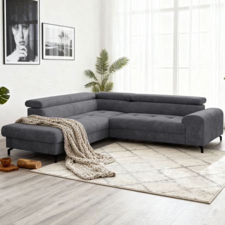 R Eckcouch mit Schlaffunktion und Stauraum - Links, Farbe Coal