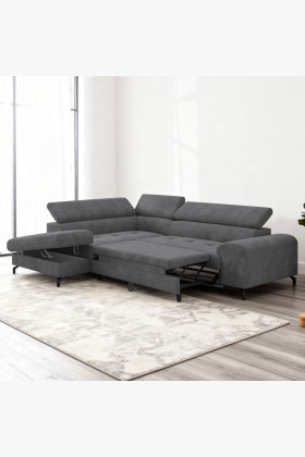 R Eckcouch mit Schlaffunktion und Stauraum - Links, Farbe Coal 2