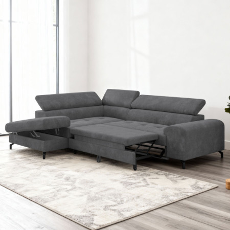 R Eckcouch mit Schlaffunktion und Stauraum - Links, Farbe Coal