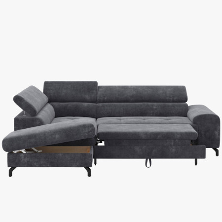R Eckcouch mit Schlaffunktion und Stauraum - Links, Farbe Coal