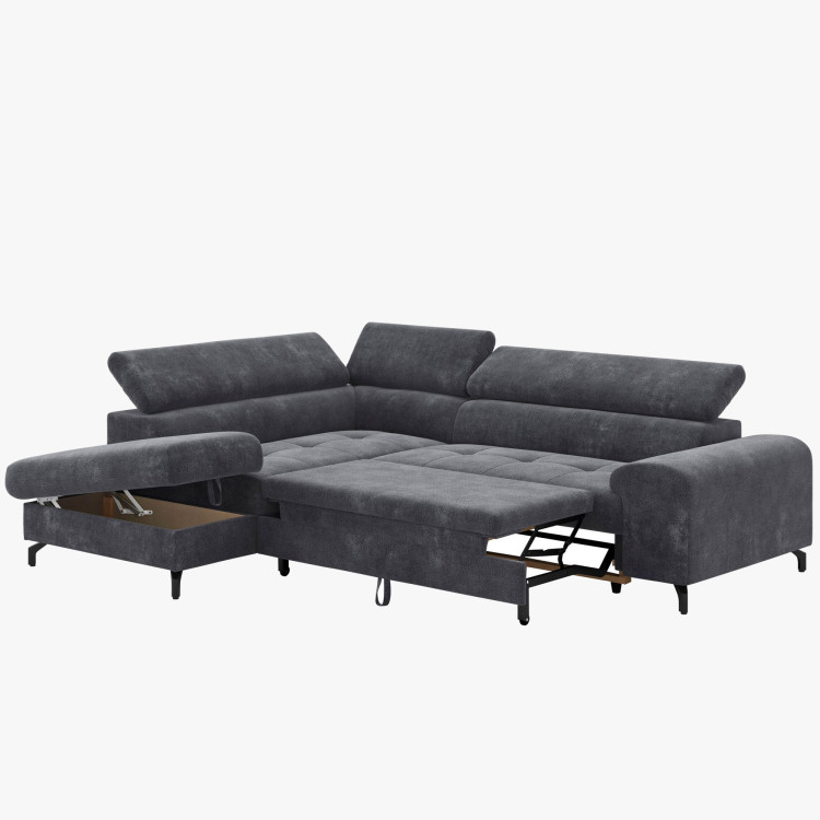 R Eckcouch mit Schlaffunktion und Stauraum - Links, Farbe Coal