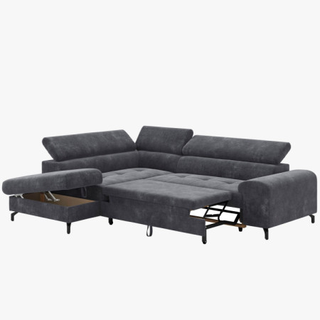 R Eckcouch mit Schlaffunktion und Stauraum - Links, Farbe Coal