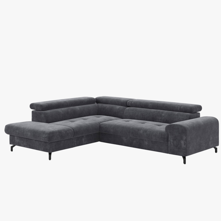 R Eckcouch mit Schlaffunktion und Stauraum - Links, Farbe Coal