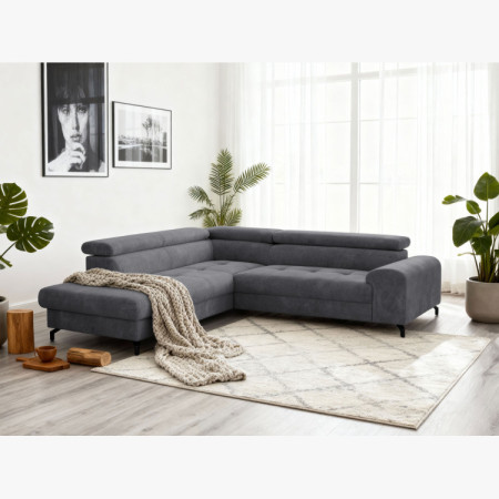 R Eckcouch mit Schlaffunktion und Stauraum - Links, Farbe Coal